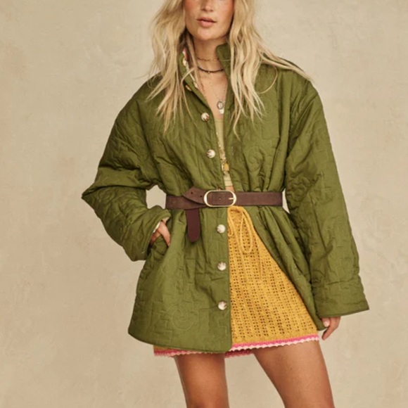 SPELL Valley Quilted Reversible Jacket floral & Green NWT button front closure - Picture 5 of 11